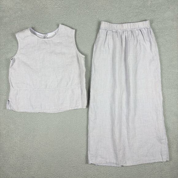 Bryn Walker Linen Top Skirt Set Women’s Small Blue Gray Pinstripe Linen USA - Picture 1 of 15